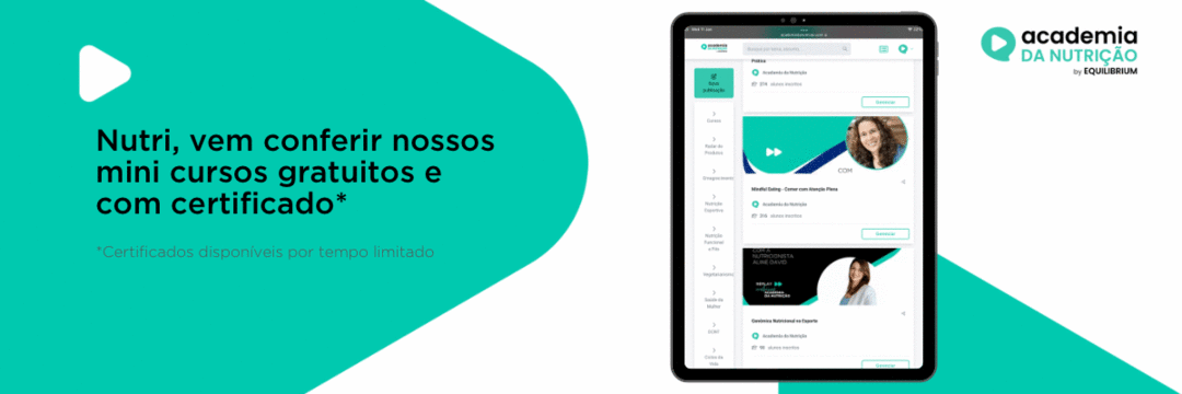 Nutri, vem ver nossos Minicursos gratuitos e com certificado! 